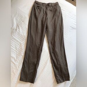 100% Linen Episode Zip Pants Olive Army Green Straight Leg Pockets Size 6